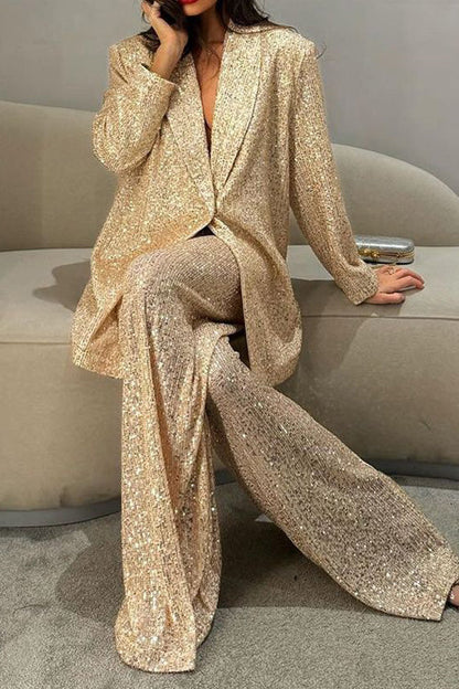 Sequined Wide-leg Pants