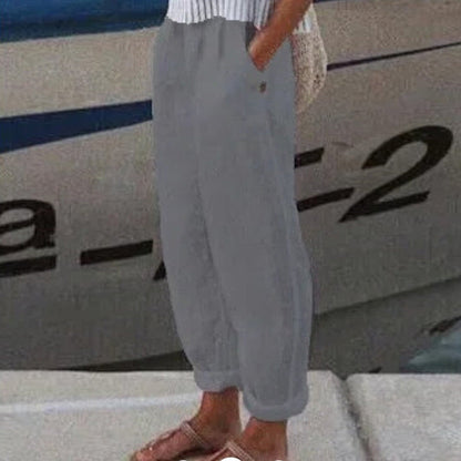 Cotton Linen Solid Color Casual Pants