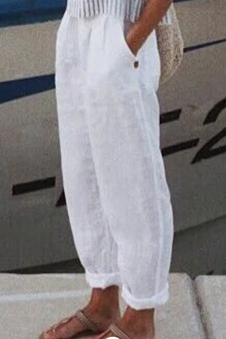 Cotton Linen Solid Color Casual Pants